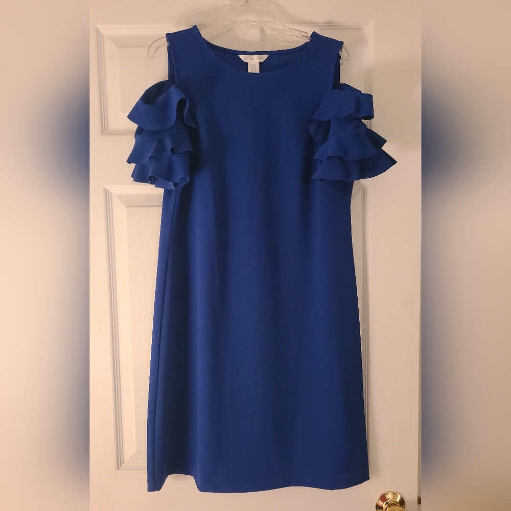 Royal Blue Cold Shoulder Ruffle Sleeve cocktakl dress, size 6